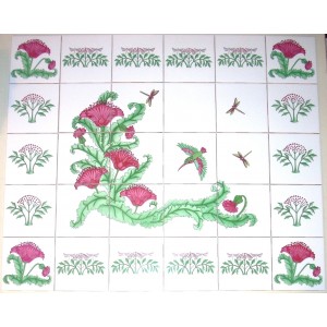 Hummingbird 30 Piece Ceramic Tile Mural 4.25" Kiln Fired Pink Flower Decor Bird    400692366462